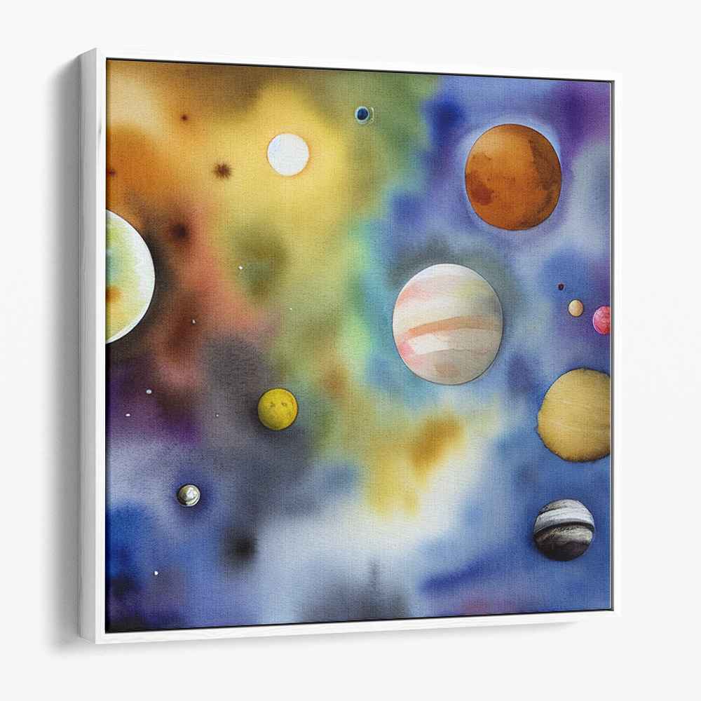 Cosmic Splash Symphony: Vibrant Watercolor Solar System Canvas Art