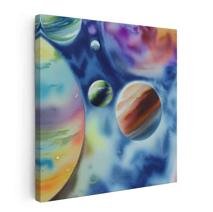 Celestial Orbital Dance: Surreal Cosmic Planetary System Canvas Art Print
