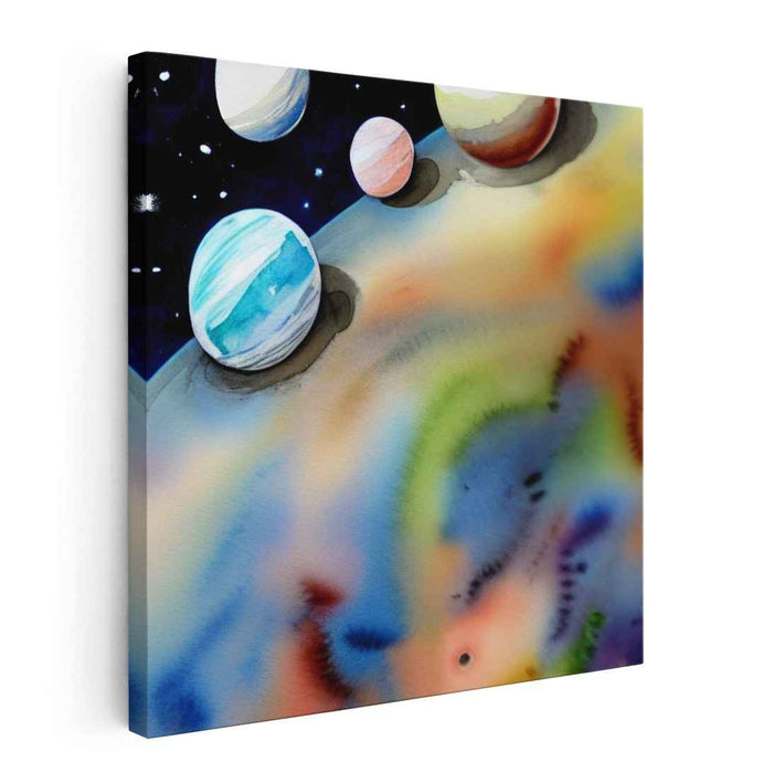 Cosmic Splash Dreamscape: A Vibrant Journey Through Space Watercolor Canvas Art