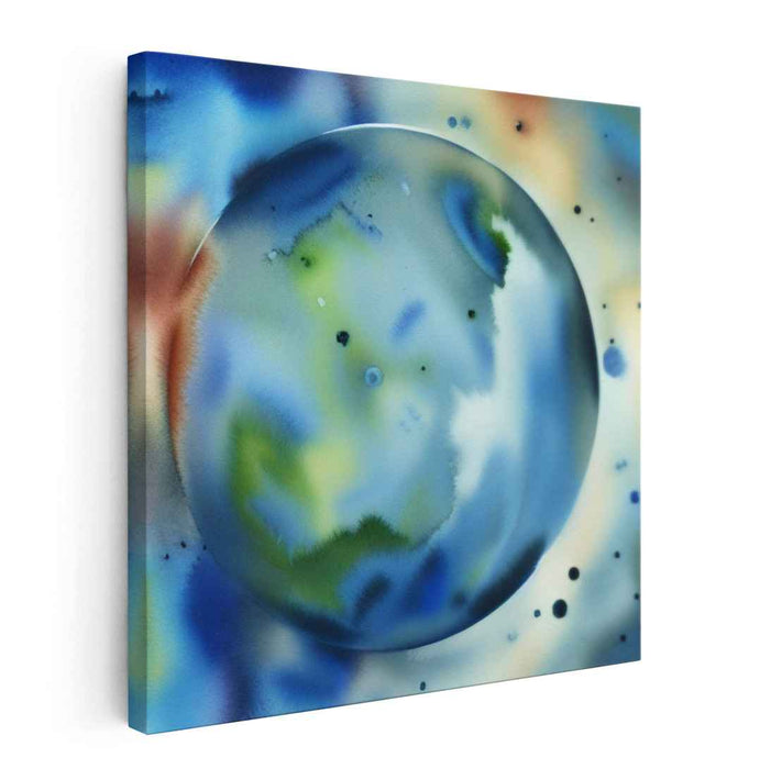Cosmic Aqueous Abstraction: Abstract Watercolor Planet Canvas Art Print