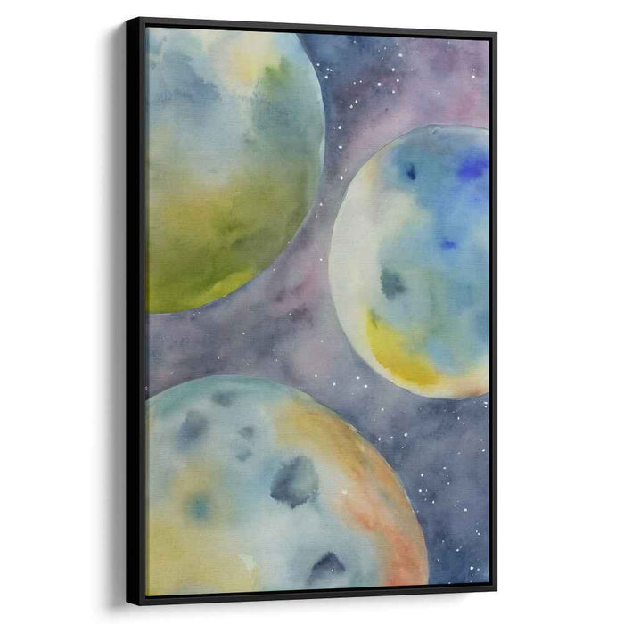 Cosmic Aquatic Gestures: Abstract Watercolor Planets Canvas Art Print