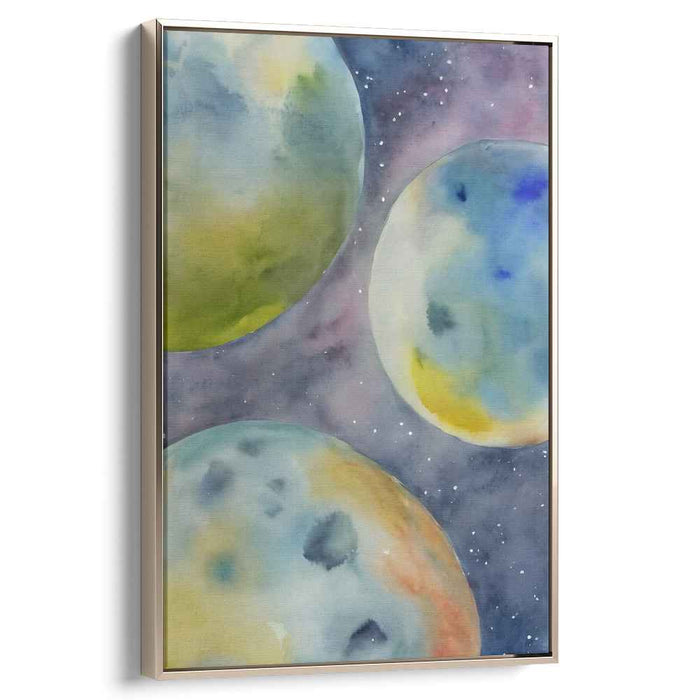 Cosmic Aquatic Gestures: Abstract Watercolor Planets Canvas Art Print