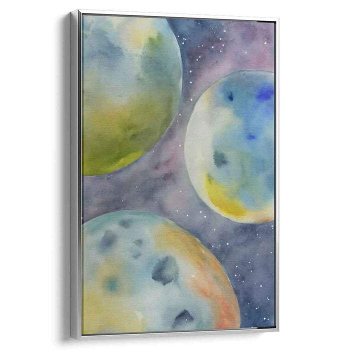 Cosmic Aquatic Gestures: Abstract Watercolor Planets Canvas Art Print