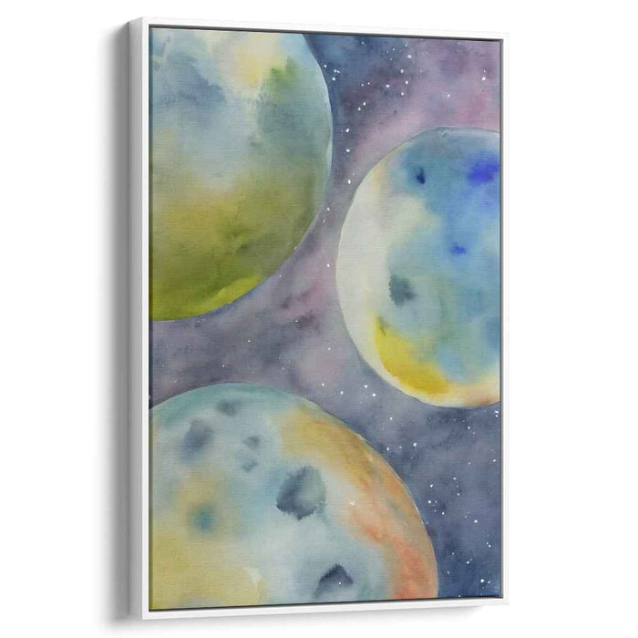 Cosmic Aquatic Gestures: Abstract Watercolor Planets Canvas Art Print