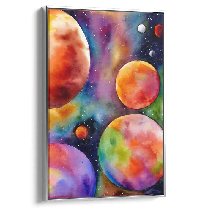 Celestial Color Symphony: Vibrant Watercolor Planets in Space Canvas Art Print