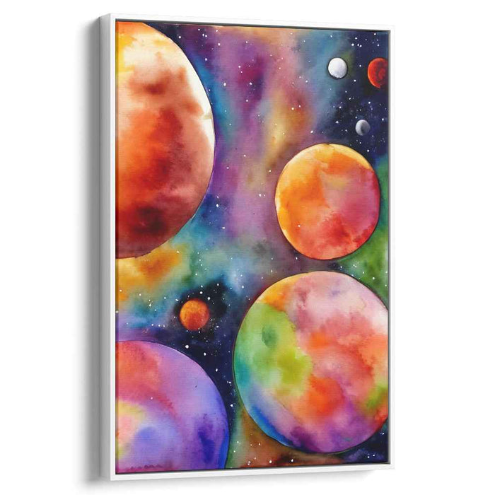 Celestial Color Symphony: Vibrant Watercolor Planets in Space Canvas Art Print