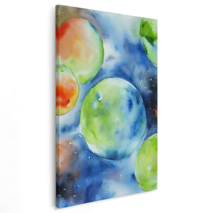 Cosmic Spheres: Abstract Watercolor Galaxy Art Print