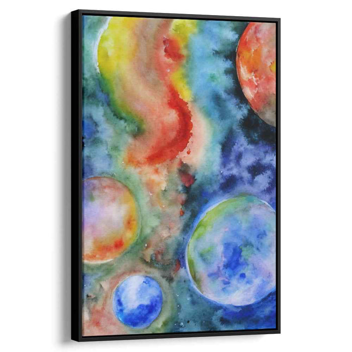 Cosmic Aquatic Dreamscape: Abstract Watercolor Planets Canvas Art Print