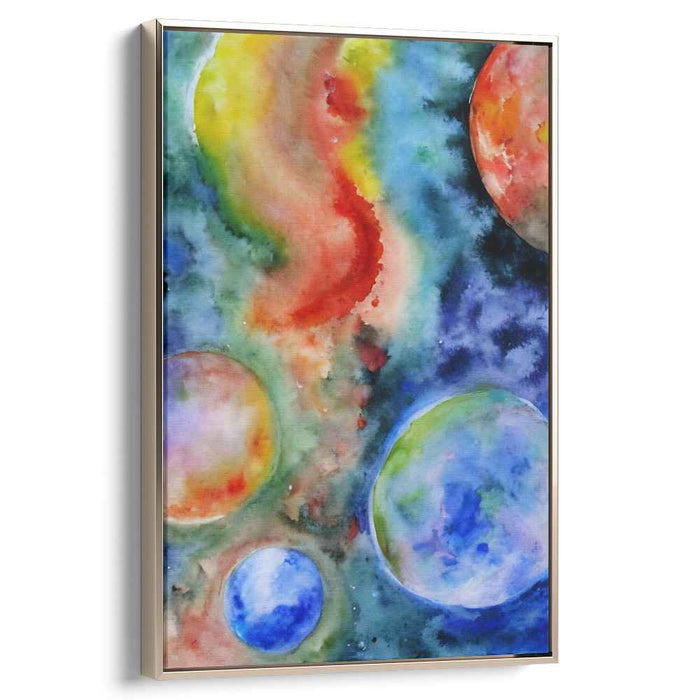 Cosmic Aquatic Dreamscape: Abstract Watercolor Planets Canvas Art Print