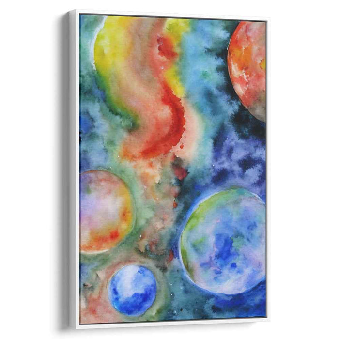 Cosmic Aquatic Dreamscape: Abstract Watercolor Planets Canvas Art Print