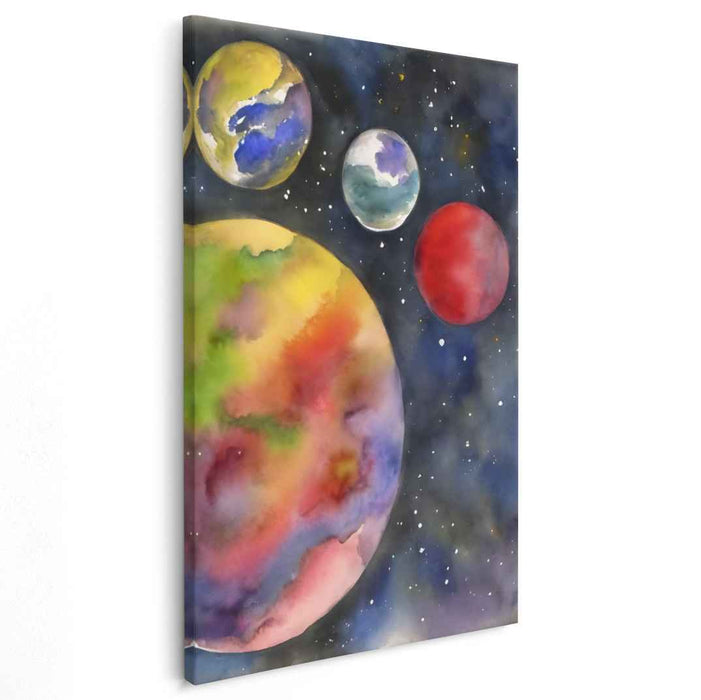 Celestial Dance Beyond Galaxies: Vibrant Planets in a Starry Cosmos Canvas Art Print
