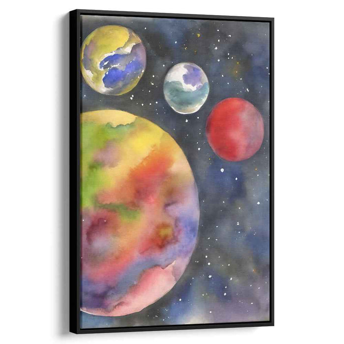 Celestial Dance Beyond Galaxies: Vibrant Planets in a Starry Cosmos Canvas Art Print
