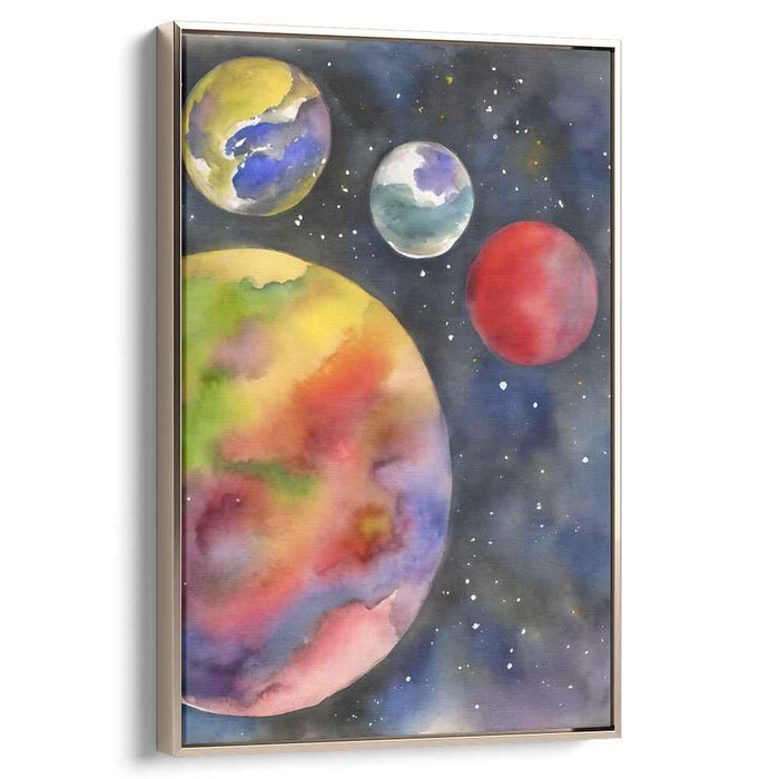 Celestial Dance Beyond Galaxies: Vibrant Planets in a Starry Cosmos Canvas Art Print