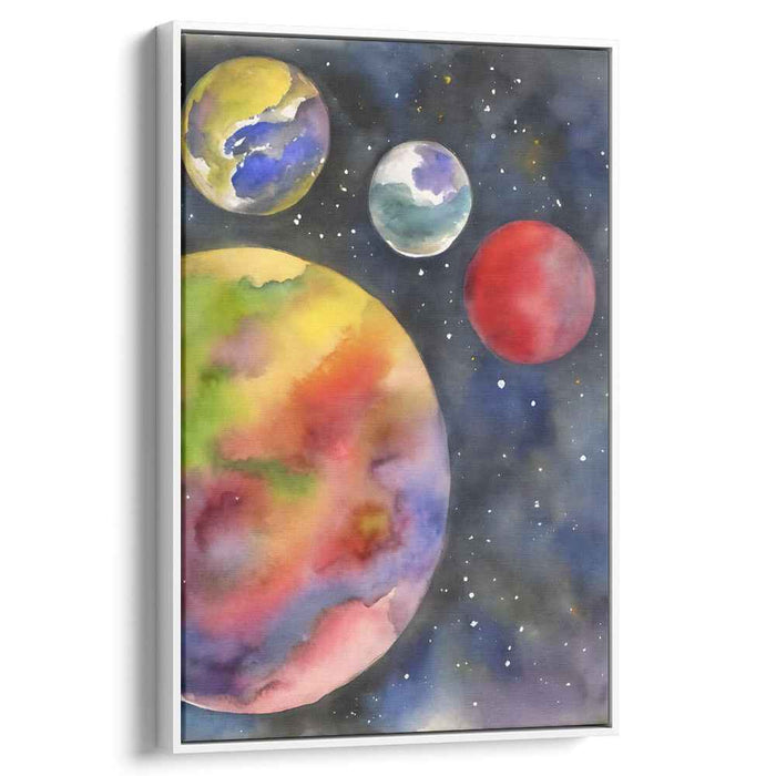Celestial Dance Beyond Galaxies: Vibrant Planets in a Starry Cosmos Canvas Art Print