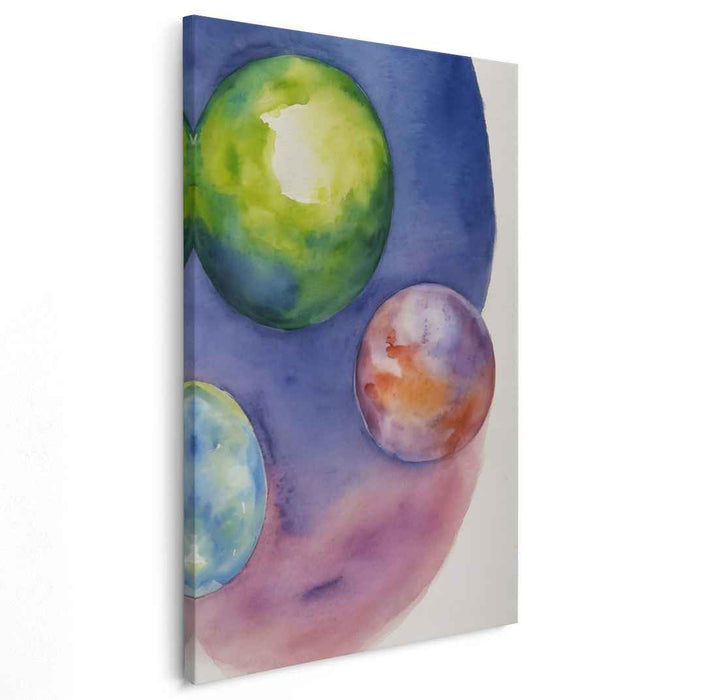 Galactic Water Dance: Watercolor Spheres in Cosmic Blues and Greens