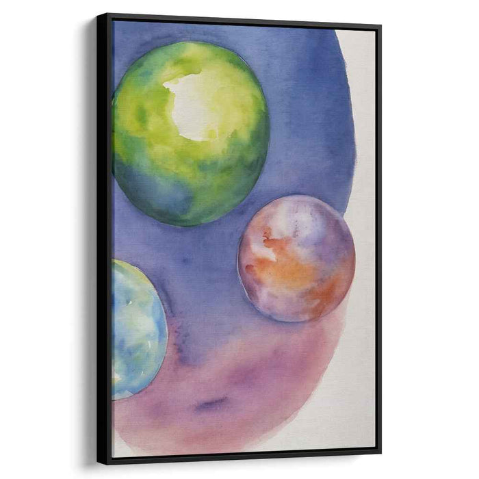 Galactic Water Dance: Watercolor Spheres in Cosmic Blues and Greens