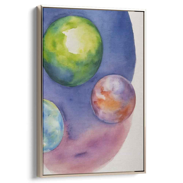 Galactic Water Dance: Watercolor Spheres in Cosmic Blues and Greens