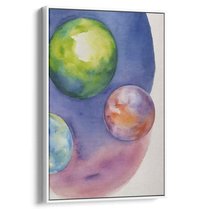 Galactic Water Dance: Watercolor Spheres in Cosmic Blues and Greens