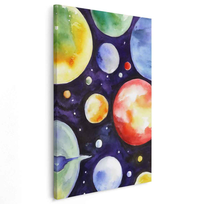 Cosmic Aqua Dreamscape: Vivid Planetary Abstract Watercolor Canvas Art