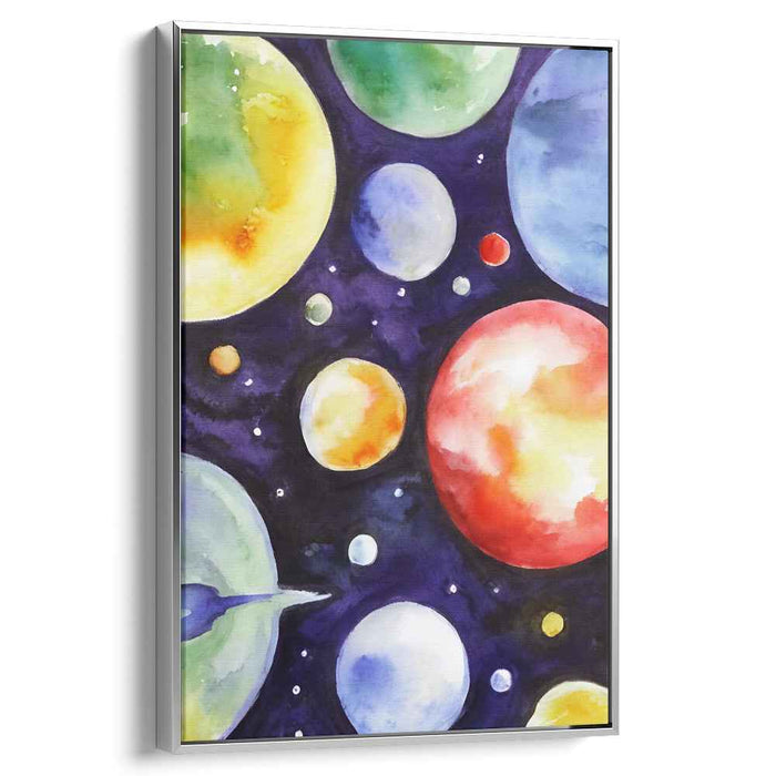 Cosmic Aqua Dreamscape: Vivid Planetary Abstract Watercolor Canvas Art