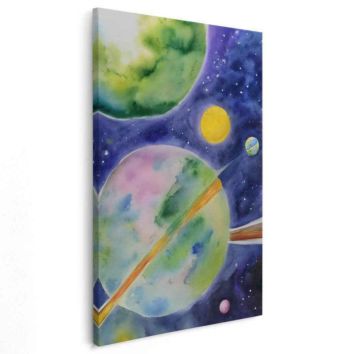 Cosmic Aquatic Dreams: Watercolor Planetary Canvas Art Print
