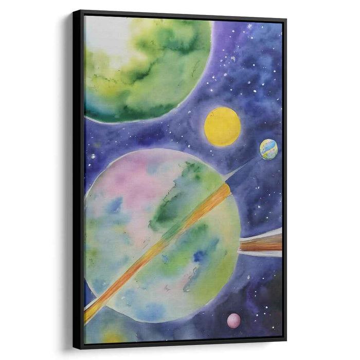 Cosmic Aquatic Dreams: Watercolor Planetary Canvas Art Print