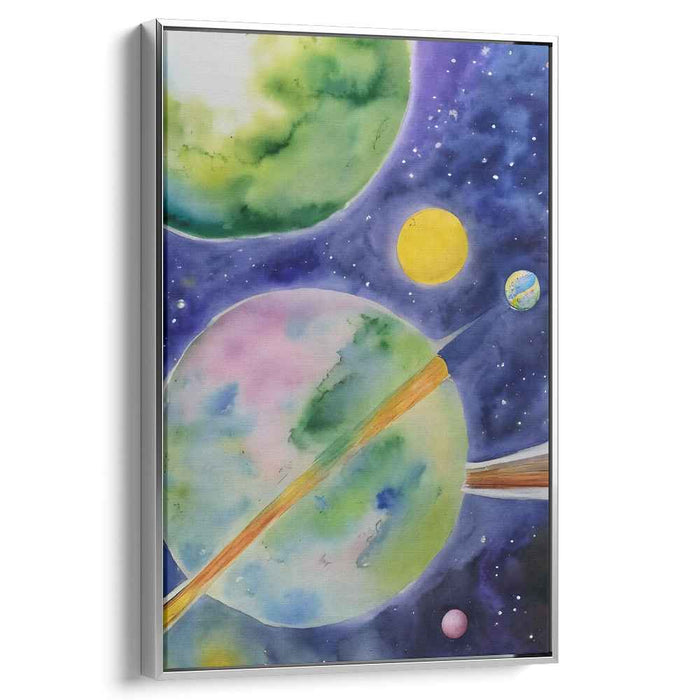 Cosmic Aquatic Dreams: Watercolor Planetary Canvas Art Print