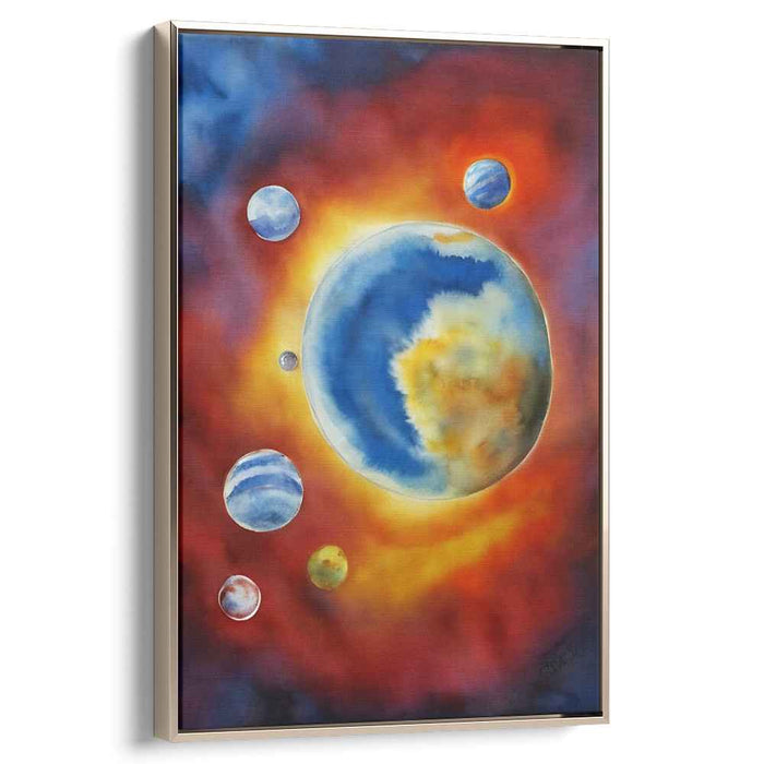 Celestial Orbs Symphony: Vibrant Watercolor Planets in Cosmic Harmony