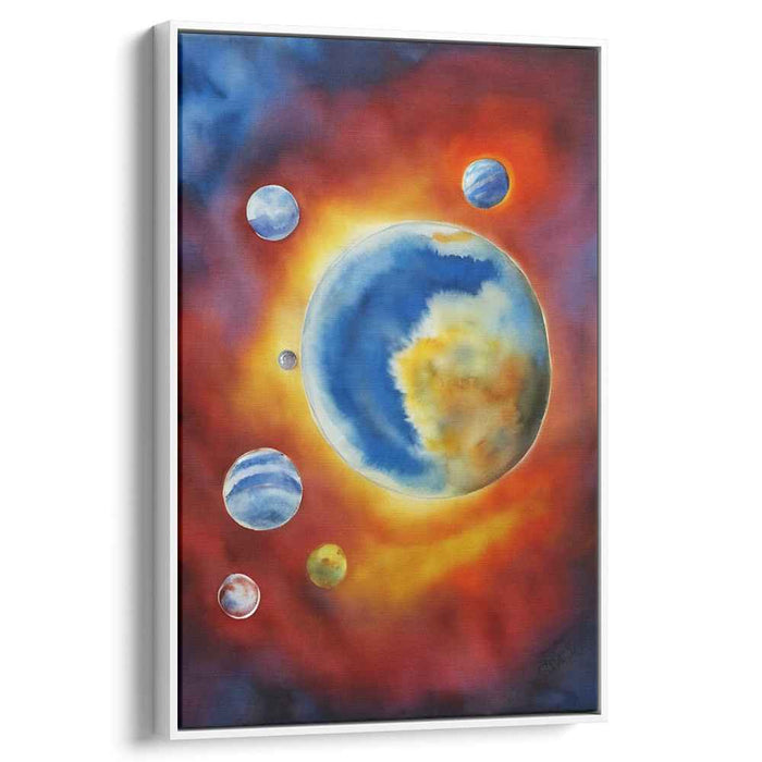 Celestial Orbs Symphony: Vibrant Watercolor Planets in Cosmic Harmony