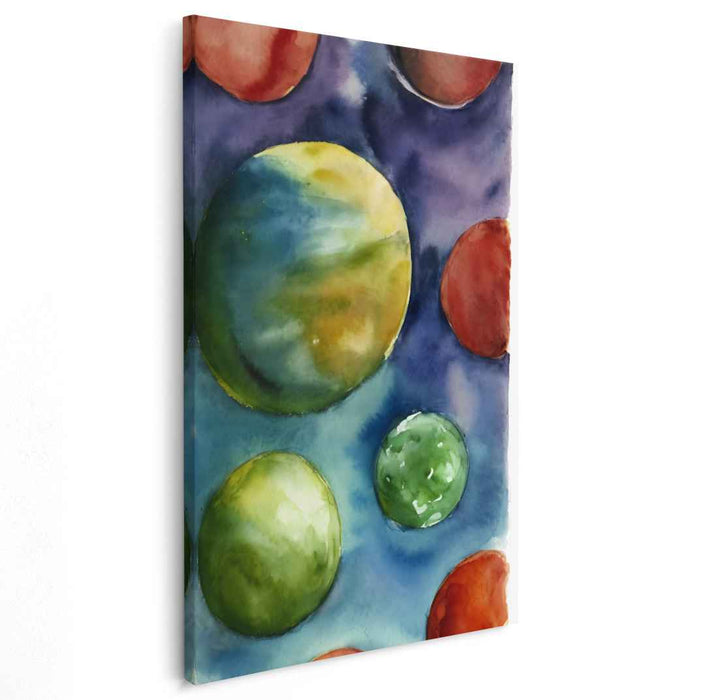 Celestial Orbs in Aquatic Dance: Impressionist-Inspired Watercolor Canvas Art