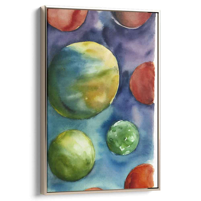 Celestial Orbs in Aquatic Dance: Impressionist-Inspired Watercolor Canvas Art