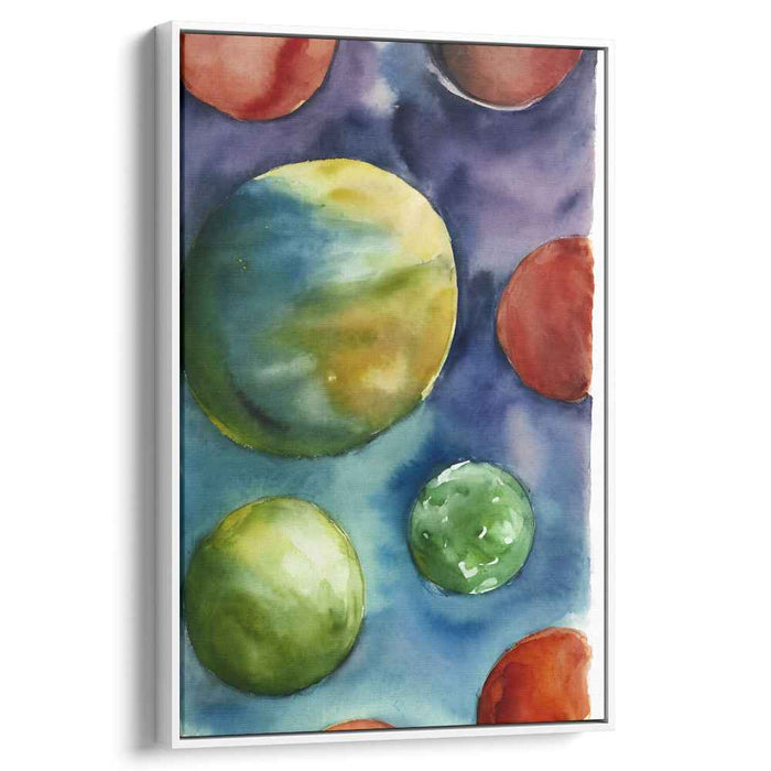Celestial Orbs in Aquatic Dance: Impressionist-Inspired Watercolor Canvas Art