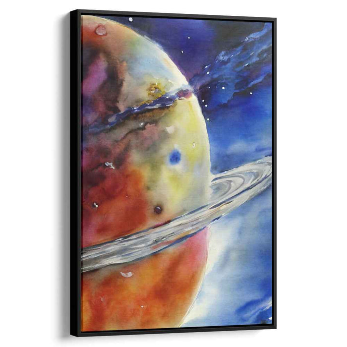 Aqua Cosmic Dreamland: Watercolor Planet with Rings Canvas Art Print