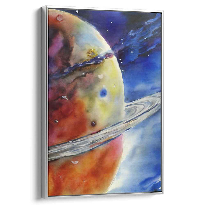 Aqua Cosmic Dreamland: Watercolor Planet with Rings Canvas Art Print