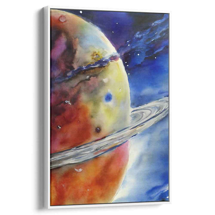 Aqua Cosmic Dreamland: Watercolor Planet with Rings Canvas Art Print
