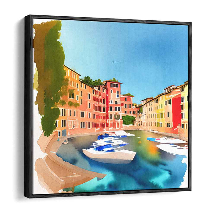 Portside Serenade: Vibrant Harbor Scene Watercolor Art Print