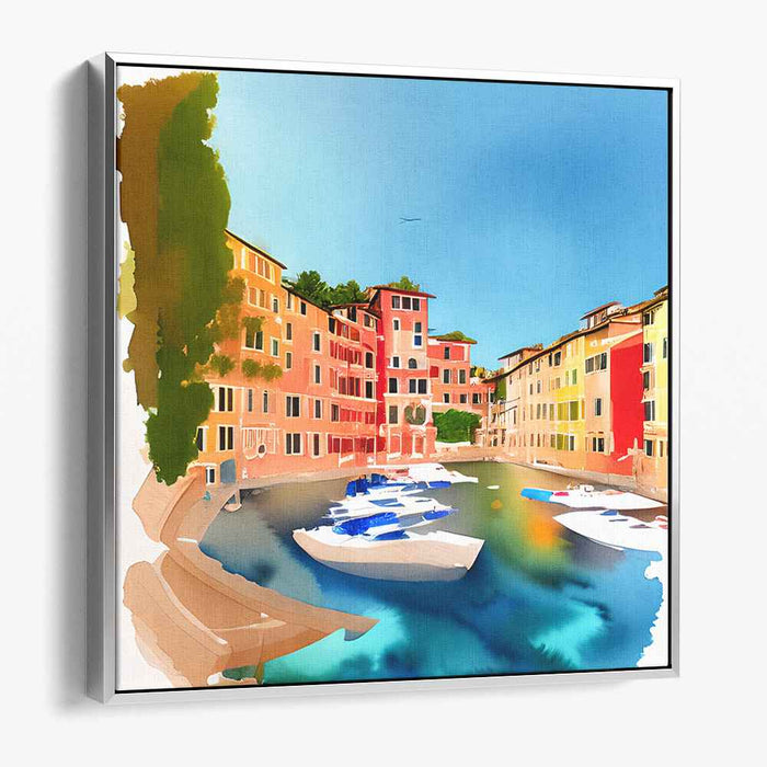 Portside Serenade: Vibrant Harbor Scene Watercolor Art Print