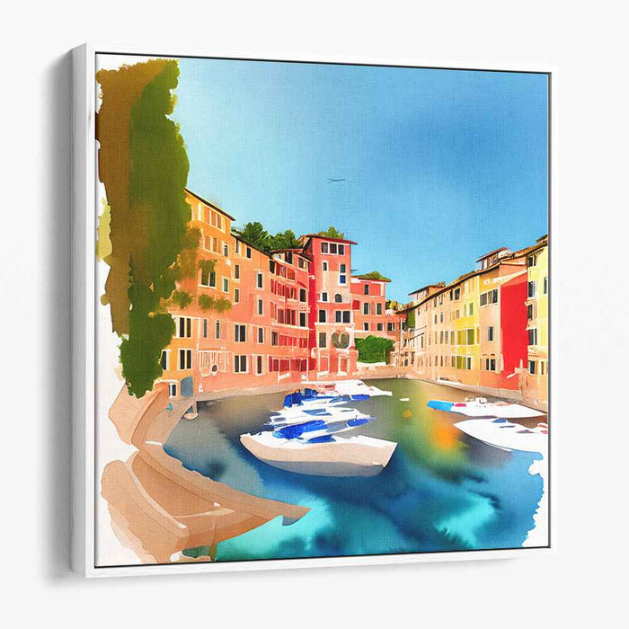 Portside Serenade: Vibrant Harbor Scene Watercolor Art Print