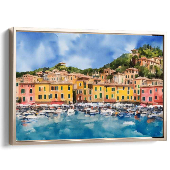 Aquatic Haven: Vibrant Waterfront Village Canvas Art Print