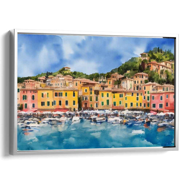 Aquatic Haven: Vibrant Waterfront Village Canvas Art Print