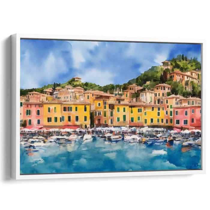 Aquatic Haven: Vibrant Waterfront Village Canvas Art Print