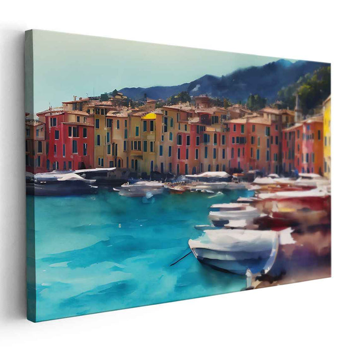 Harbor Symphony Burst: Vibrant Harbor Scene Canvas Art Print