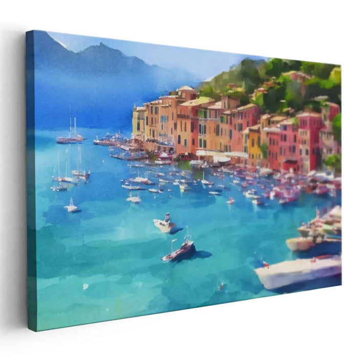 Harbor Reflections at Dusk: Vibrant Harbor Canvas Art Print
