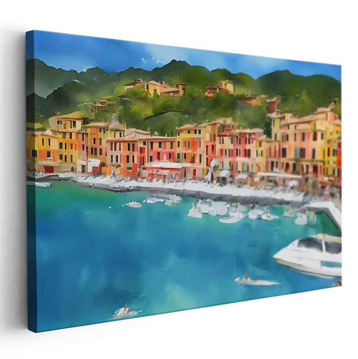 Coastal Pastel Village Impressions: Vibrant Watercolor Coastal Village Art Print