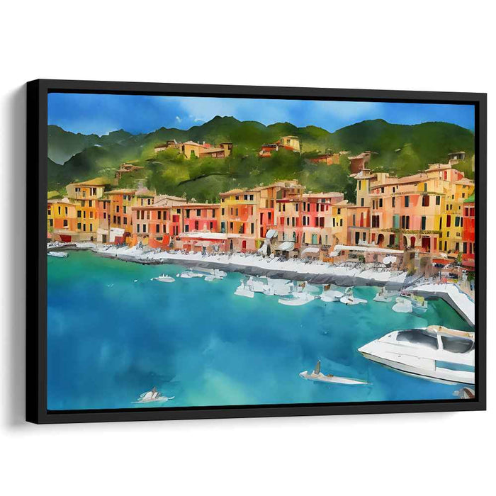 Coastal Pastel Village Impressions: Vibrant Watercolor Coastal Village Art Print