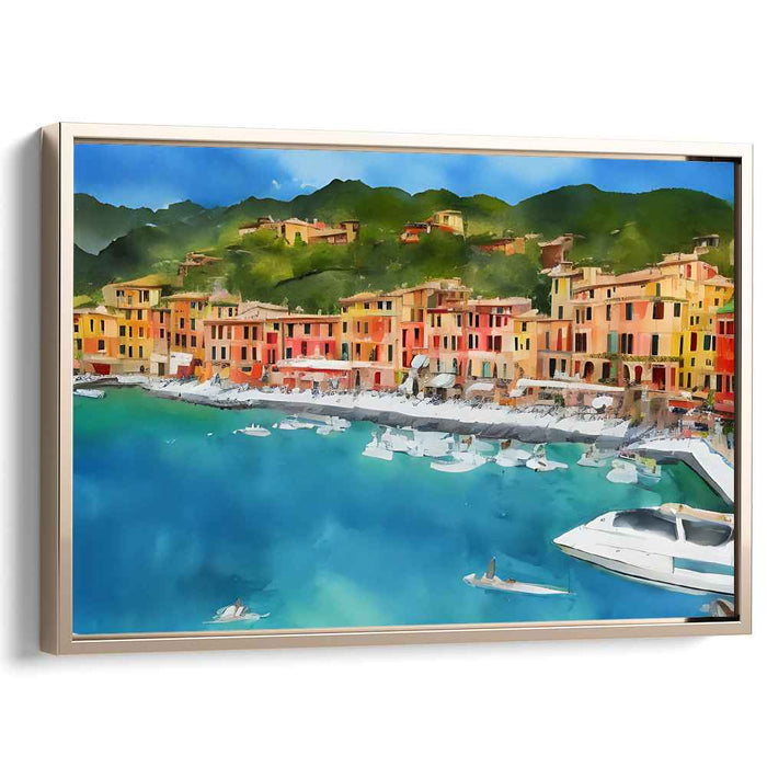 Coastal Pastel Village Impressions: Vibrant Watercolor Coastal Village Art Print