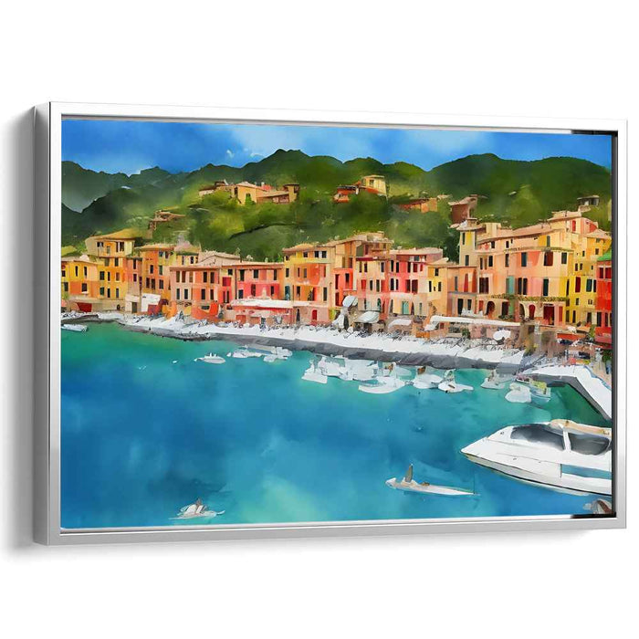 Coastal Pastel Village Impressions: Vibrant Watercolor Coastal Village Art Print