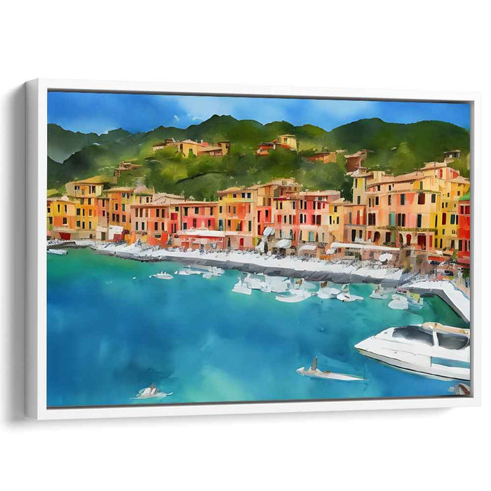 Coastal Pastel Village Impressions: Vibrant Watercolor Coastal Village Art Print