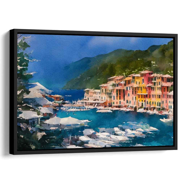 Pastel Seaside Charm: Watercolor Coastal Village Scene