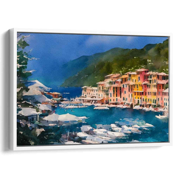 Pastel Seaside Charm: Watercolor Coastal Village Scene
